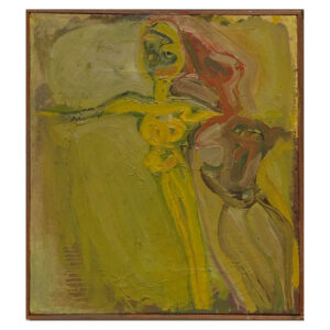 Eva Hesse's painting, oil on canvas, female figure in the center.