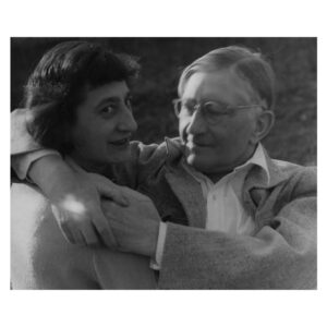 Black and white photo of Anni and Josef Albers at Black Mountain College in 1949. Photo by Ted Dreier.