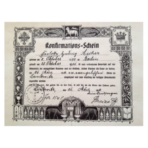 Charlotte Hedwig Ascher's Confirmation certificate (Protestant Church in Lankwitz, Berlin, March 26, 1911)