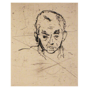 Rudi Lesser's Self-Portrait of 1987. Drypoint etching.