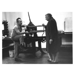 Black and white photo of Rudi Lesser (right) and the printer Handke (left) ,1963