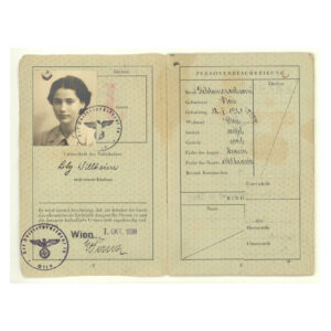 Black and white photo showing Lily's passport (October 7, 1938).