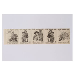Poster stamps created for the Emergency Committee to Save the Jewish People of Europe; designed 1942, issued 1944-1945 with Szyk's caricatures.