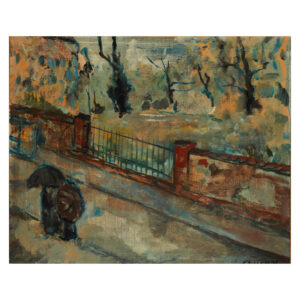 Samson Schames, Street in Autumn (Rothschild Park), 1935. Oil on cardboard, 15.94 x 18.1 in.