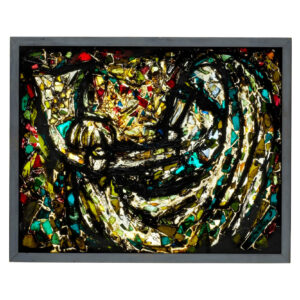 Samson Schames, Blowing the Shofar, c. 1956. Glass shards, polychrome, 22 x 28 in.